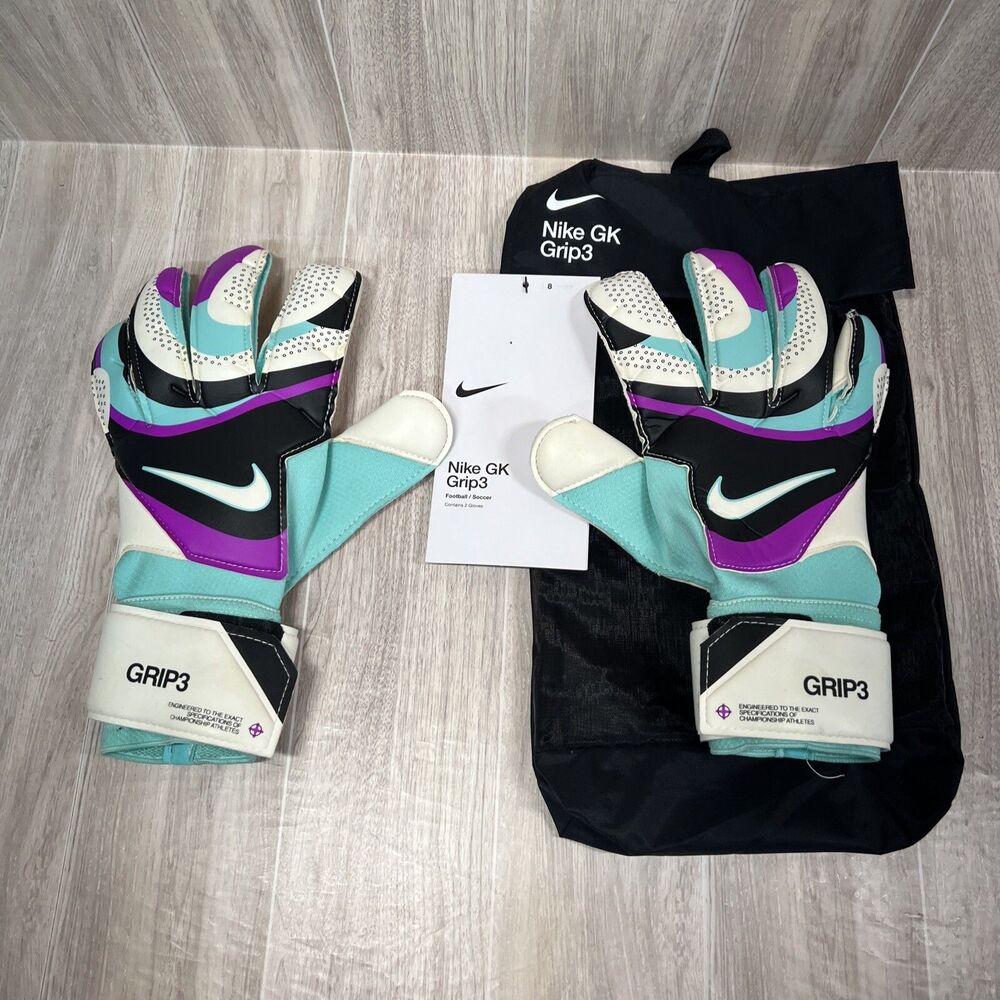 Nike Grip3 Goalkeeper Gloves 'Black/Hyper Turquoise/Rush Fuchsia/White' Size 8